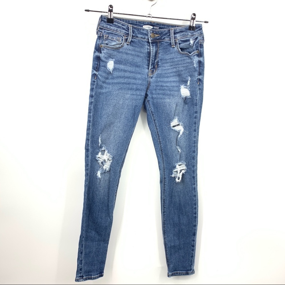 Old Navy Women 2 Jean Rockstar Super Skinny Light Wash Distressed Cotton Stretch